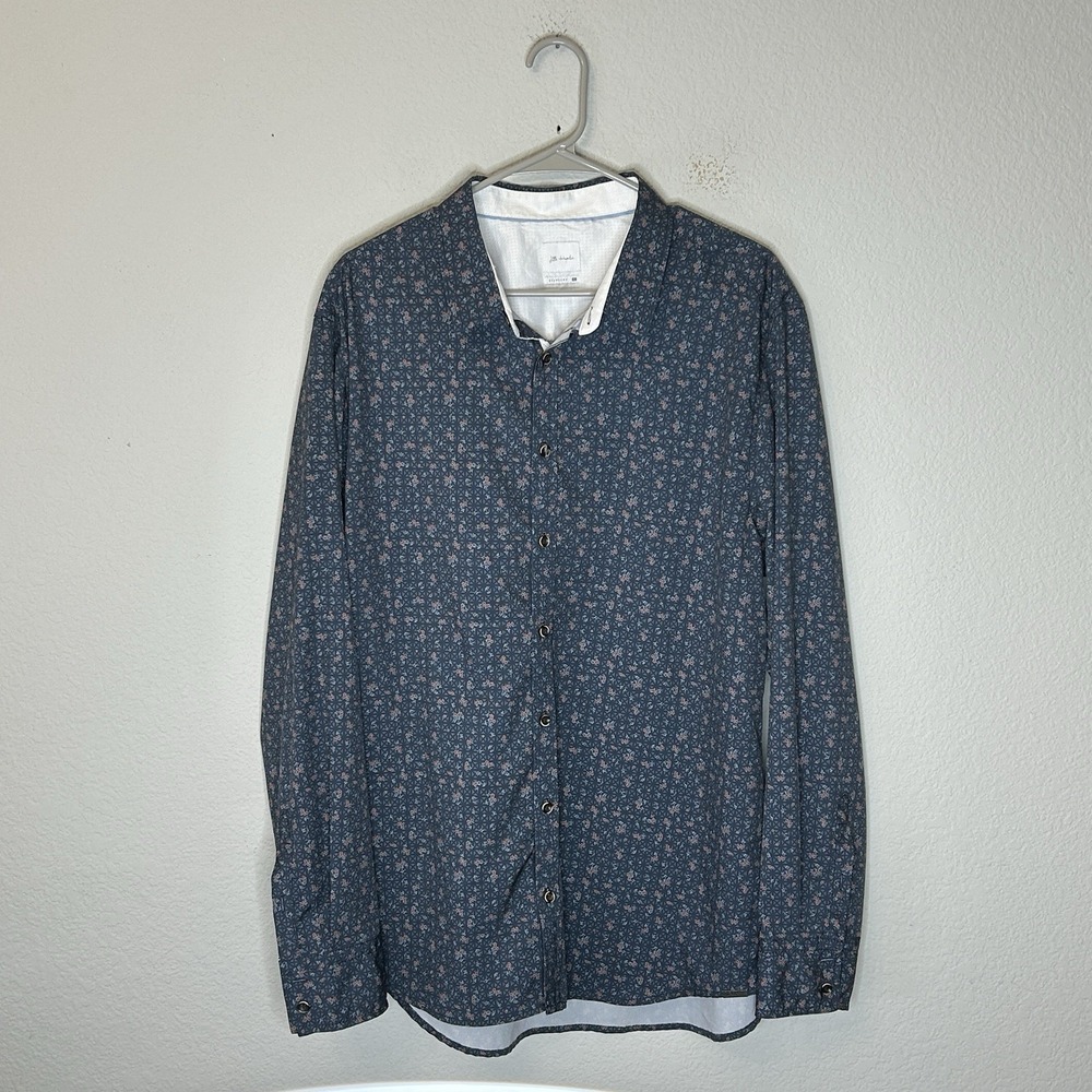 J.B. Holt Performance Stretch Long Sleeve Shirt Men's XL (fits L ) Navy Floral